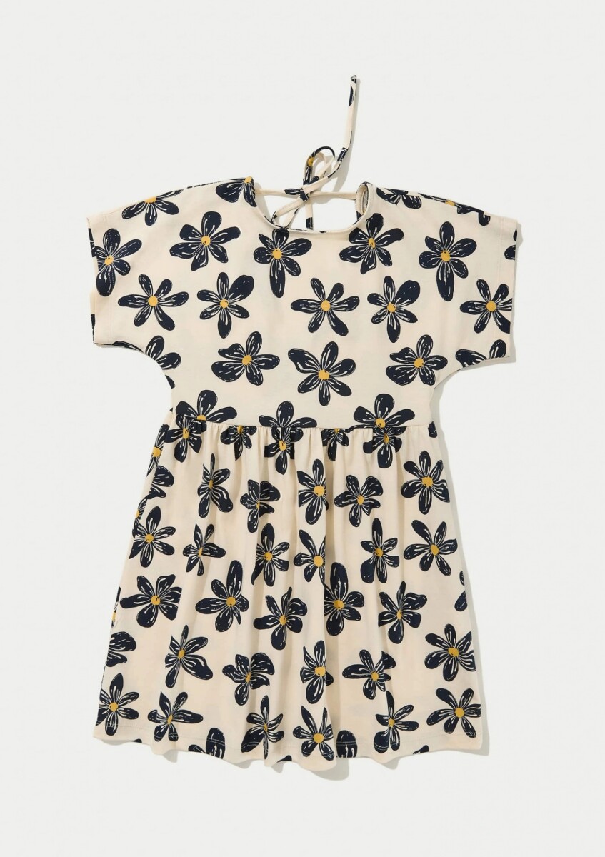 VESTIDO CORTO INFANTIL CON ESTAMPADO - BEIGE 