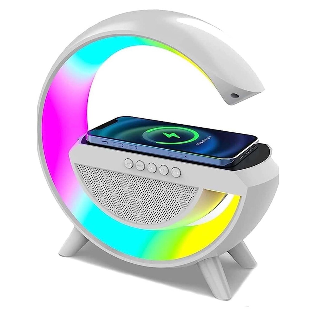 Parlante Bluetooth c/ Luz RGB y Carga Rápida Inalámbrica Cel - Blanco 