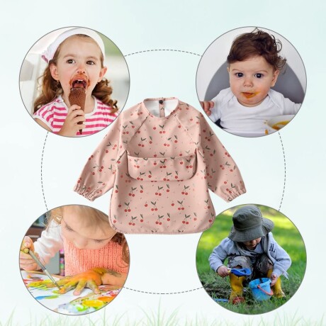 Babero Delantal Impermeable c/ Manga Larga y Bolsillo Bebés Rosa