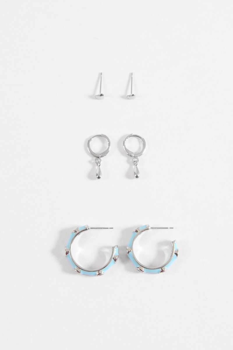 Set aros strass y gota plateado