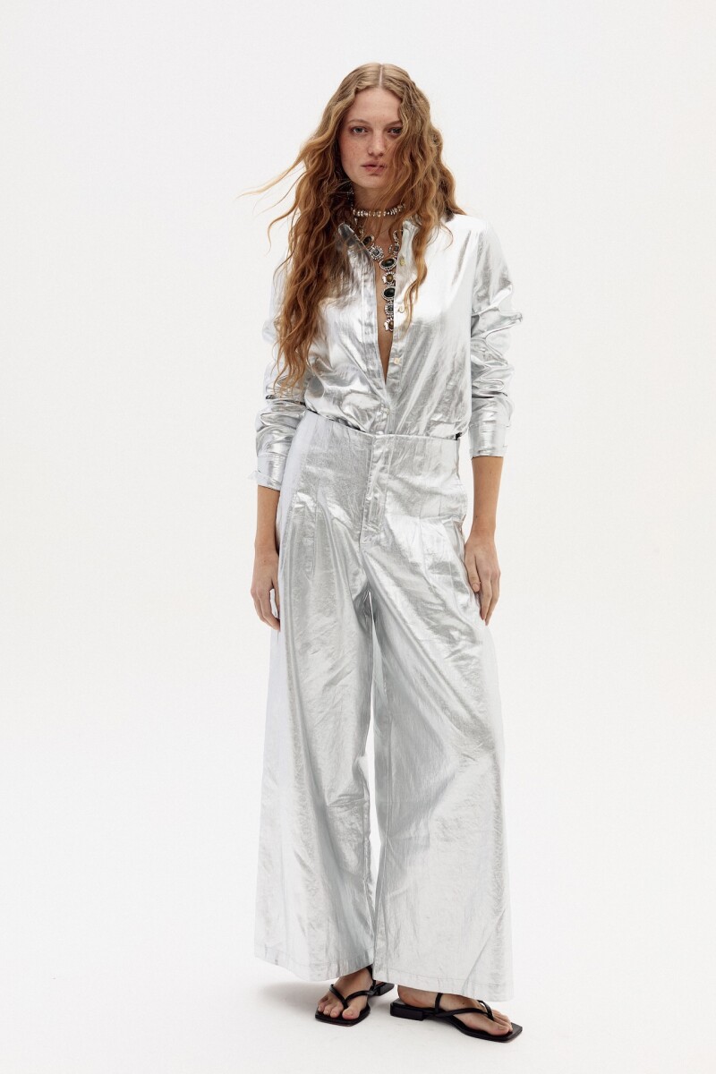 Pantalón Culotte en Lino Metalizado - Silver 