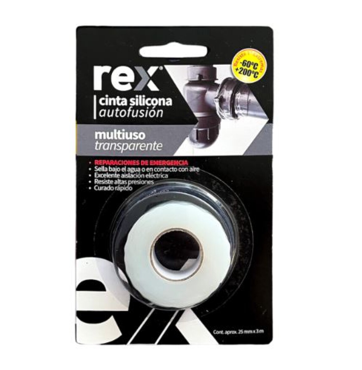Cinta Silicona autofusión Multiuso transparente 25mm x 3 Mts. 