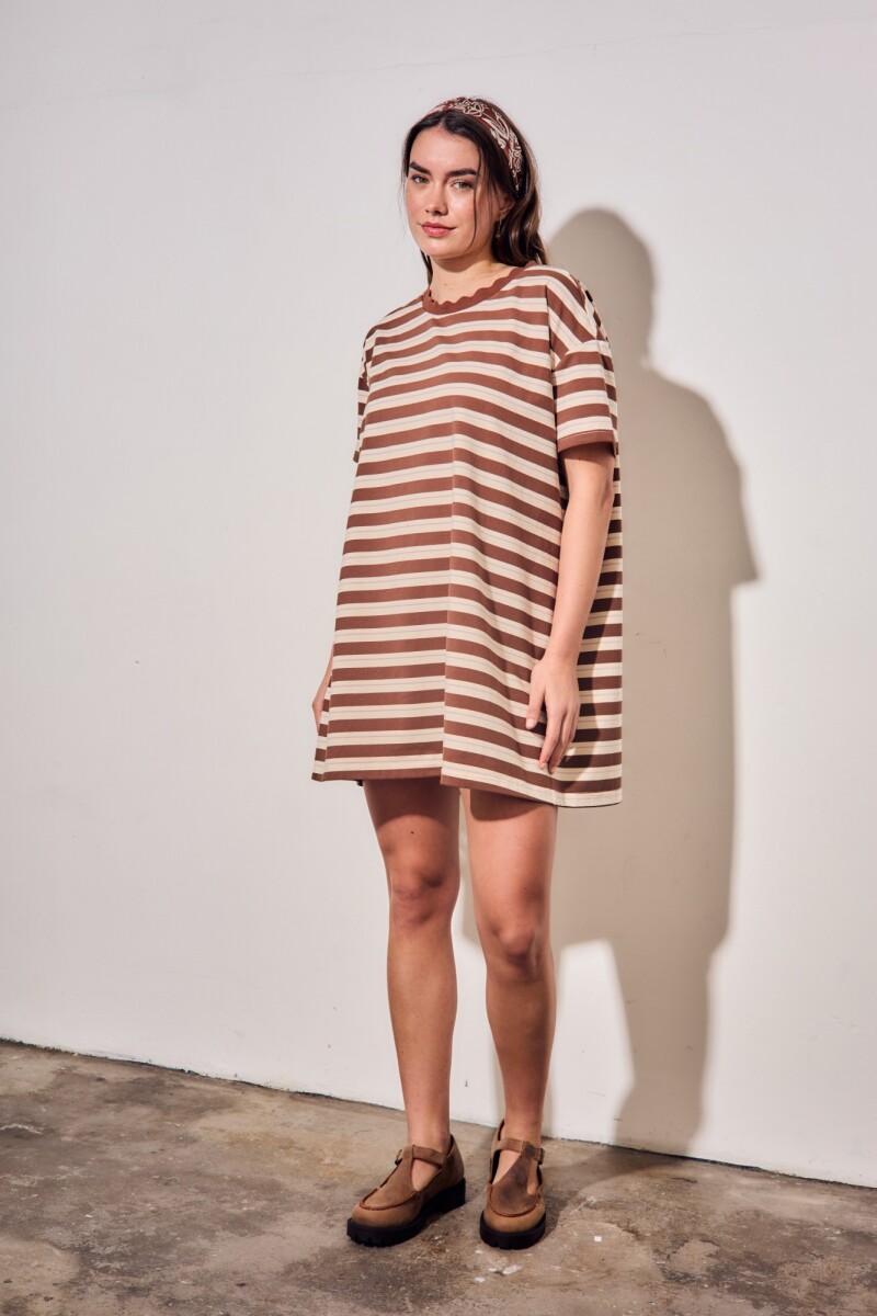 Vestido Manga Corta Rayado Chocolate