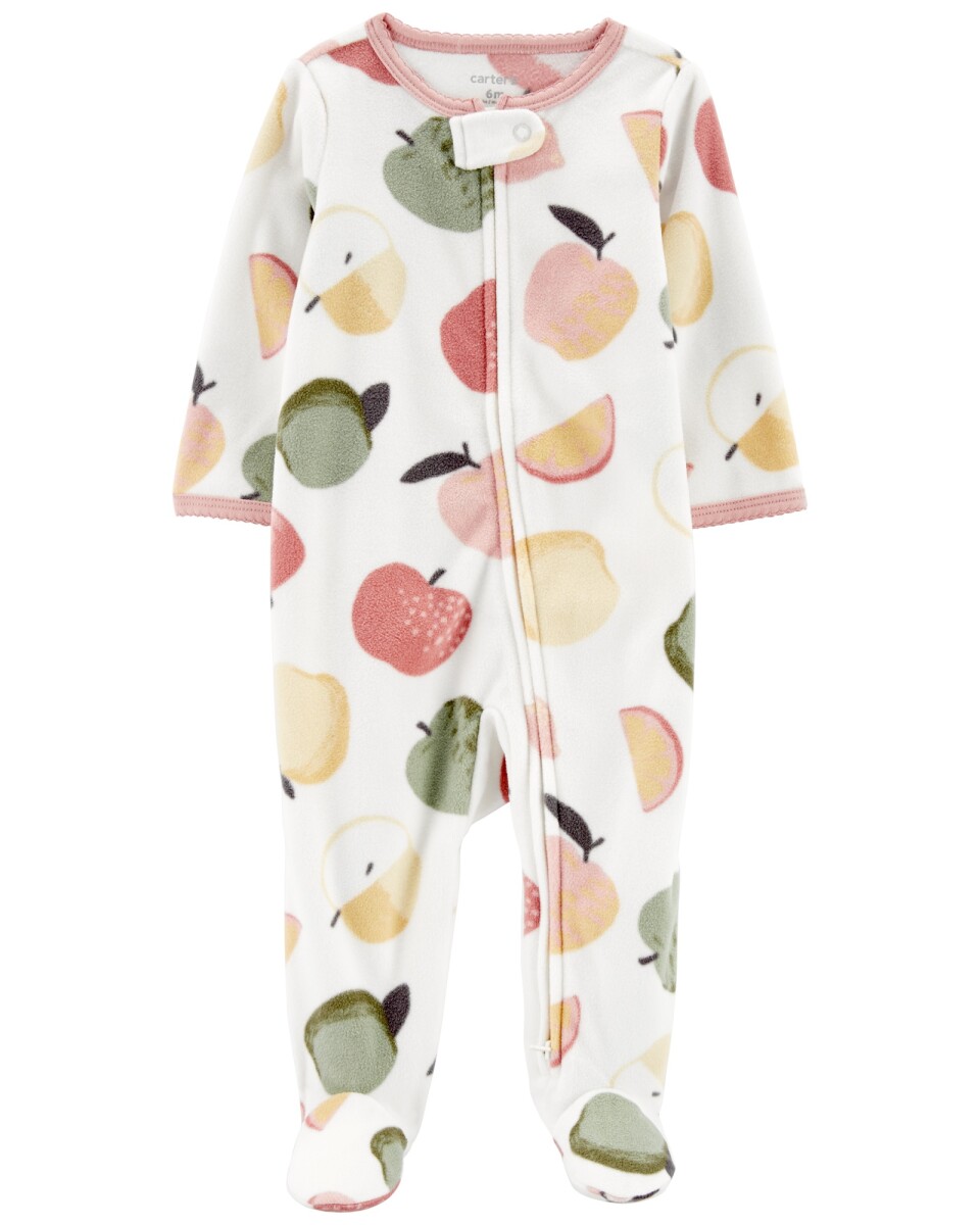 Pijama una pieza de micropolar con pie y diseño frutas. Talles 0-9M 