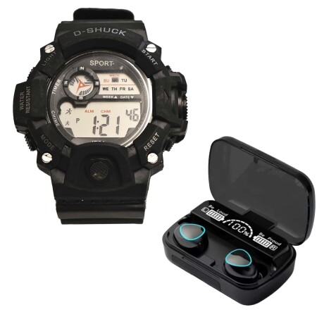 Set Reloj Deportivo Hombre + Auriculares M10 BT Inalámbricos Negro