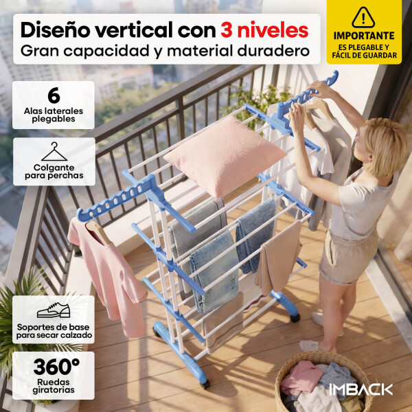 Tendedero Vertical Varillas Acero Plegable De 3 Niveles Tender Ropa Lavadero Metal De Pie 54x68x168 Cm Celeste Tendedero Vertical Varillas Acero Plegable De 3 Niveles Tender Ropa Lavadero Metal De Pie 54x68x168 Cm Celeste