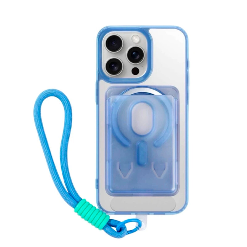 Estuche TPU Para iPhone 17 Pro Max Azul Correa y Tarjetero Estuche TPU Para iPhone 17 Pro Max Azul Correa y Tarjetero