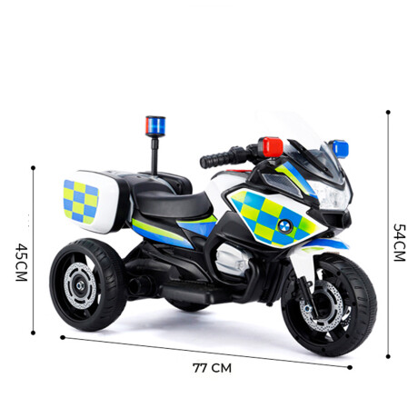 Moto Policía A Batería Con Reversa, Luces Sonido Blanco