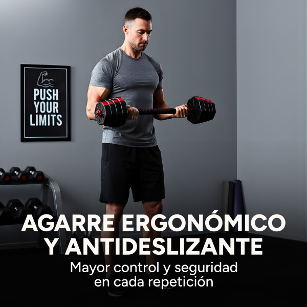 Set de Mancuernas Ajustables 3 En 1 30 Kg Mancuernas + Barra Color Negro