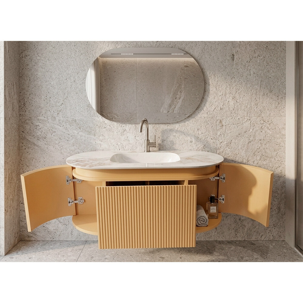 CONJUNTO DE BAÑO HABITARE MODELO LT6005-100 / MUEBLE PVC+ BACHA + ESPEJO CIRCULAR LUZ LED - 100 cm Conjunto De Baño Habitare Modelo Lt6005-100 / Mueble Pvc+ Bacha + Espejo Circular Luz Led - 100 Cm