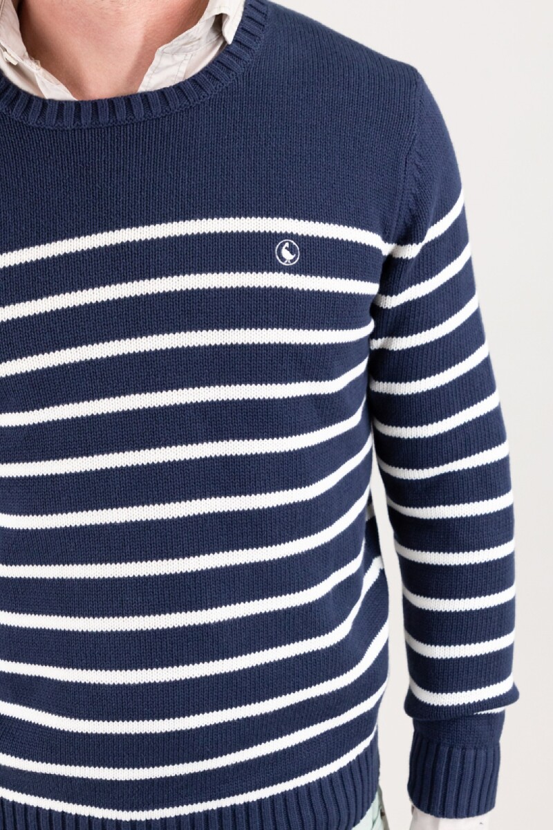 Jersey Punto Inglés El Ganso Rayas Azul Crudo