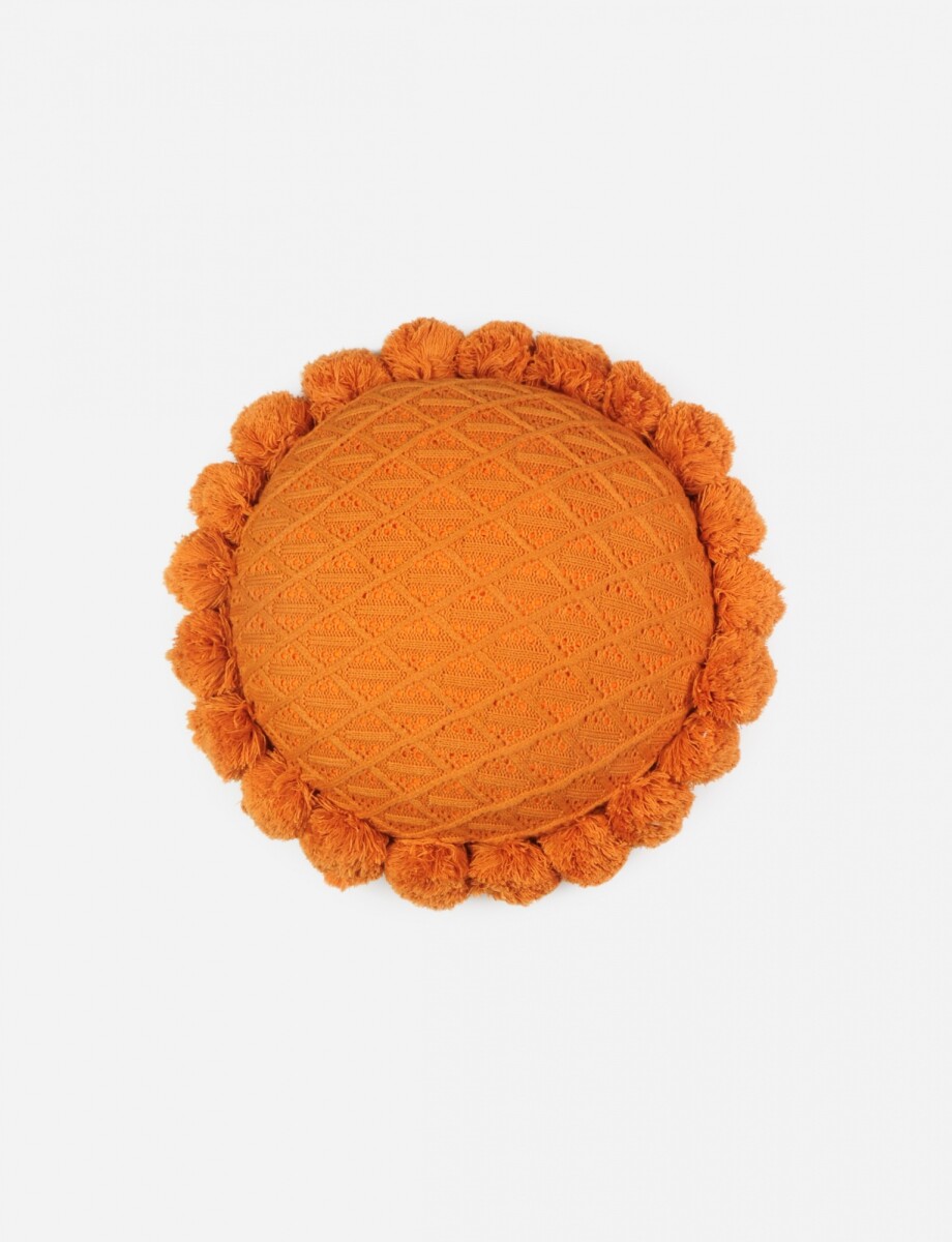 Almohadon circular tejido con pompones - naranja 