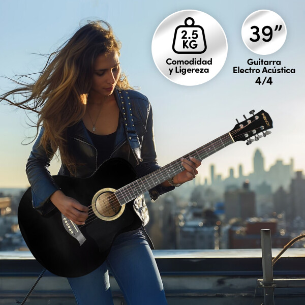 Guitarra Electroacústica para Diestros con Funda Color Negro GUI002 Guitarra Electroacústica para Diestros con Funda Color Negro GUI002