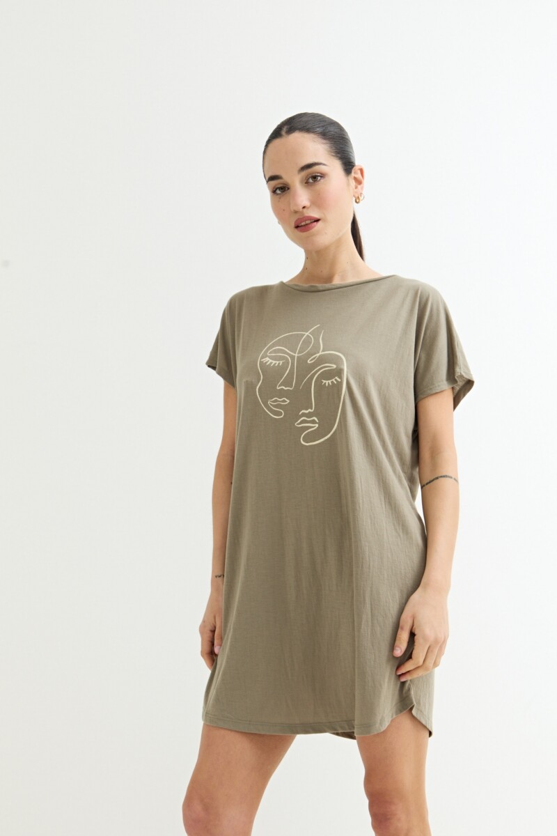 Vestido estampado - Verde oliva 