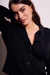 Cardigan Cuello Polo Negro