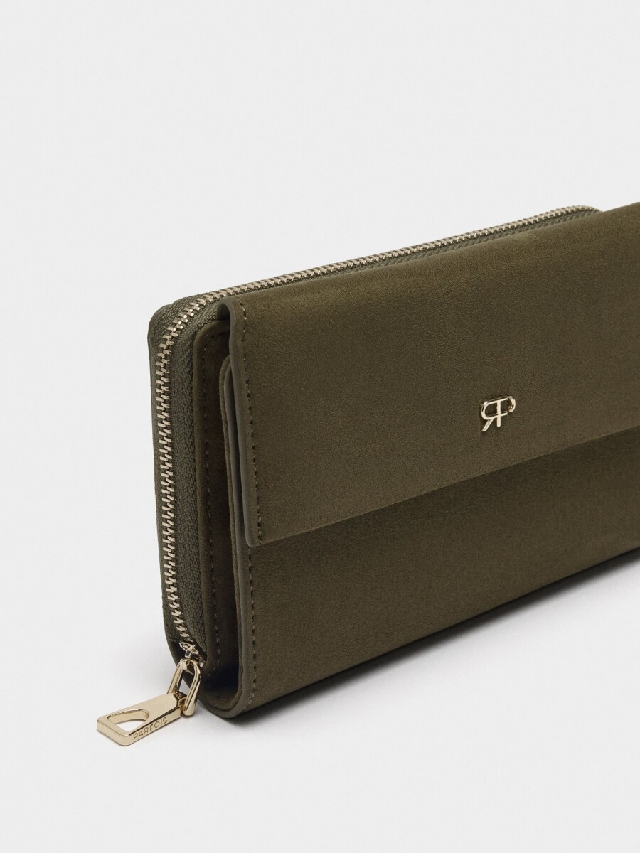 Cartera Efecto Piel Con Solapa caqui