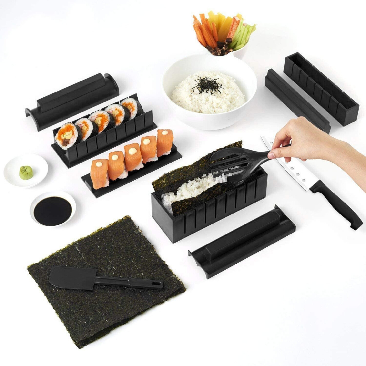 Kit para Hacer Sushi,11piezas Fabricante de Sushi Juego de Herramientas de Sushi  Kit Completo para Hacer Sushi con Sushi Maker,8 Moldes,Tenedor y Espátula  para Arroz,Cuchillo,Fácil de Limpiar y Usar : : Hogar