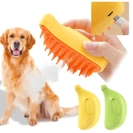 Peine Cepillo a Vapor USB Masaje para Mascotas Gato Perro Verde