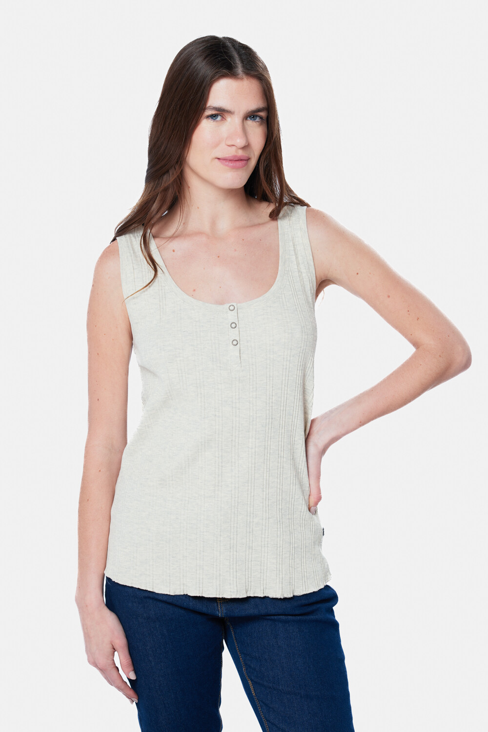 MUSCULOSA RIB CON BOTONES Beige