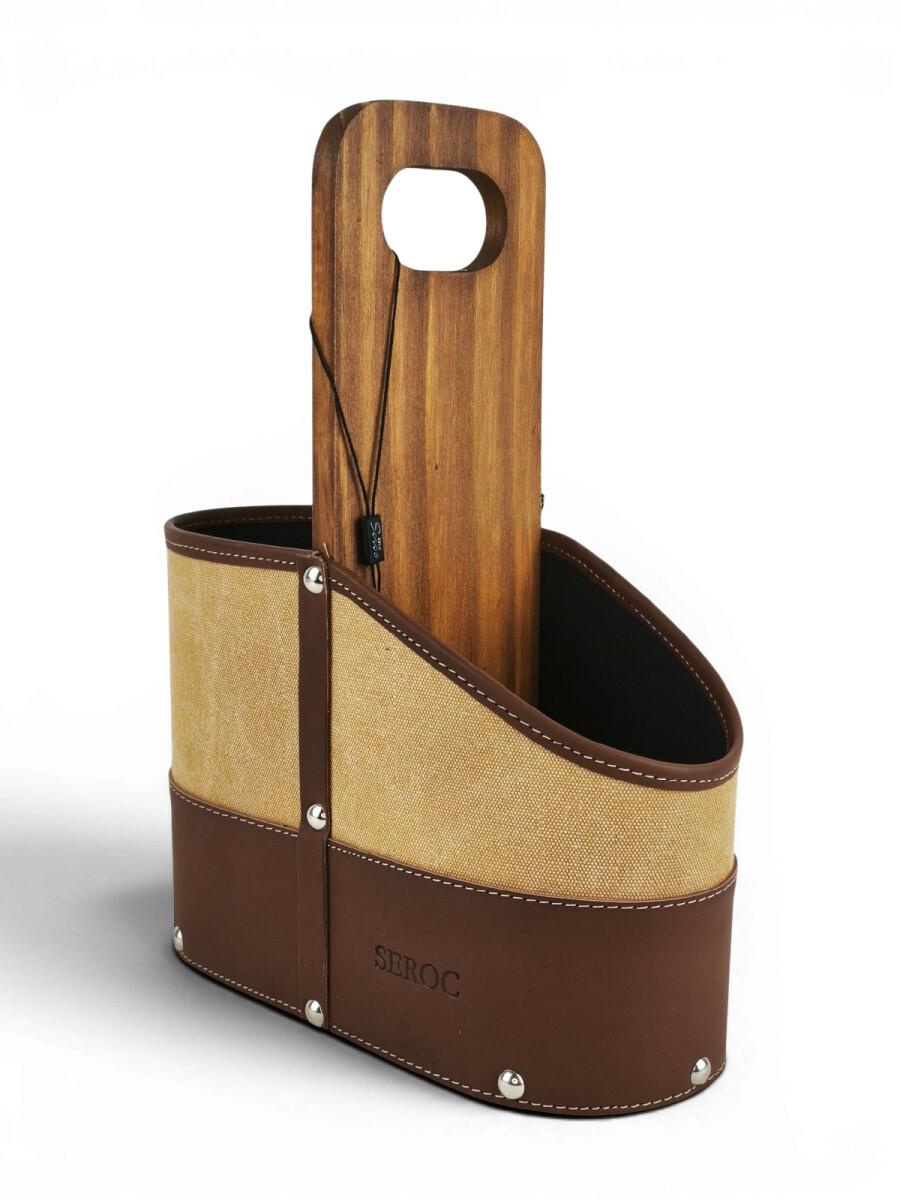 Porta termo y mate en madera y lona - Beige 