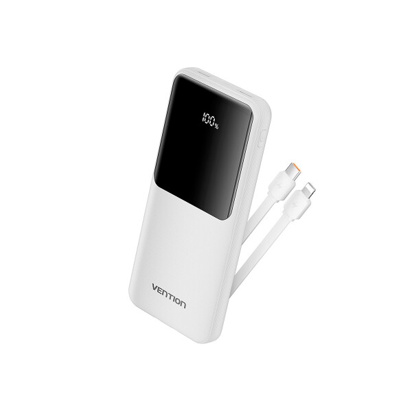 Power Bank LCD 10000 mAh con cable Tipo-C/Lightning blanco Power Bank Lcd 10000 Mah Con Cable Tipo-c/lightning Blanco