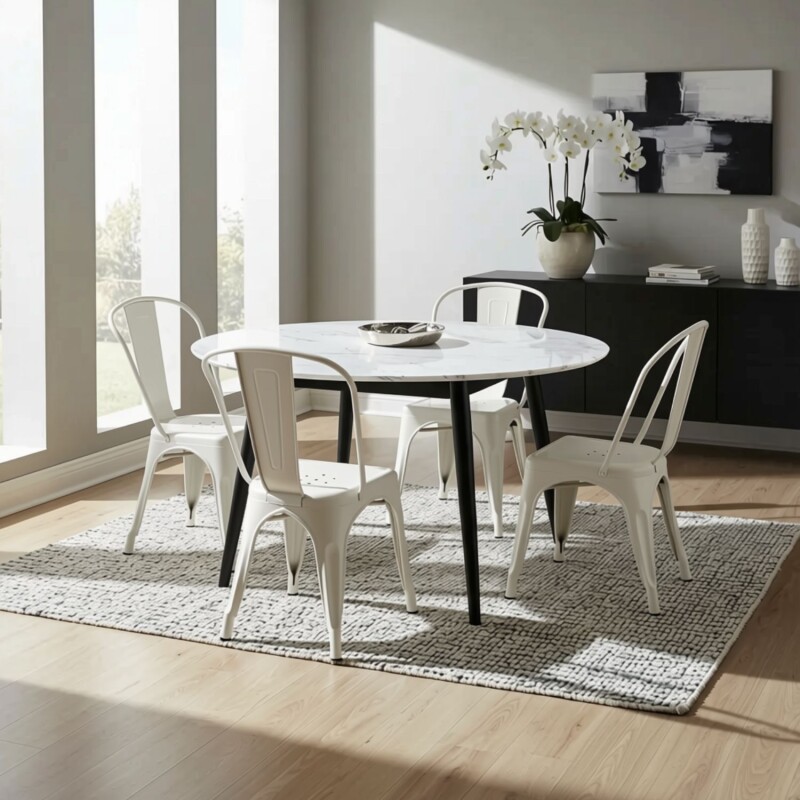 Pack 4 Sillas Tolix Lumax Metálicas Para Comedor Y Cocina Diseño Retro Resistente Blanco
