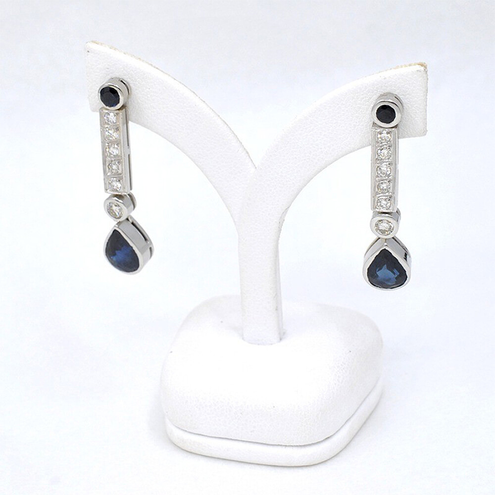 Caravanas Antiguas En Oro 18K Blanco, Brillantes Y Zafiros Caravanas Antiguas En Oro 18K Blanco, Brillantes Y Zafiros