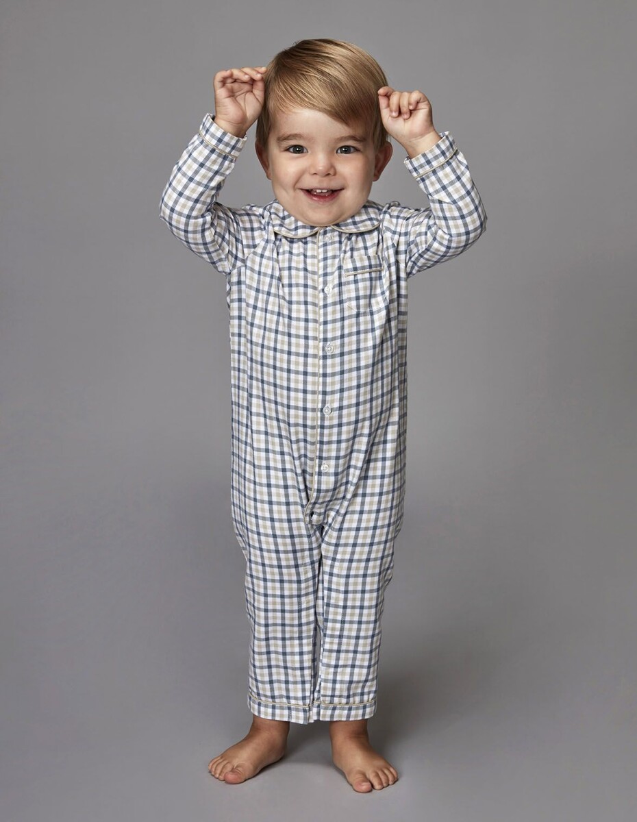 Pijama De Cuadro Vichy - Gris Azulado 