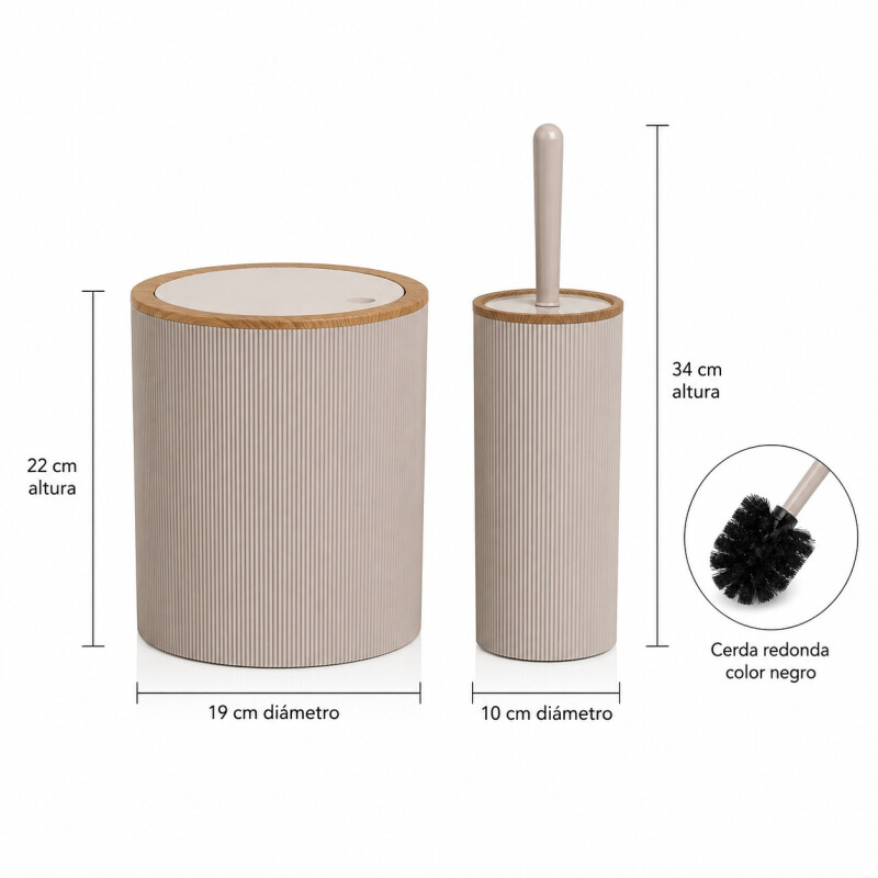 Set Papelera y Cepillo para Baño Plastico - Beige Set Papelera y Cepillo para Baño Plastico - Beige