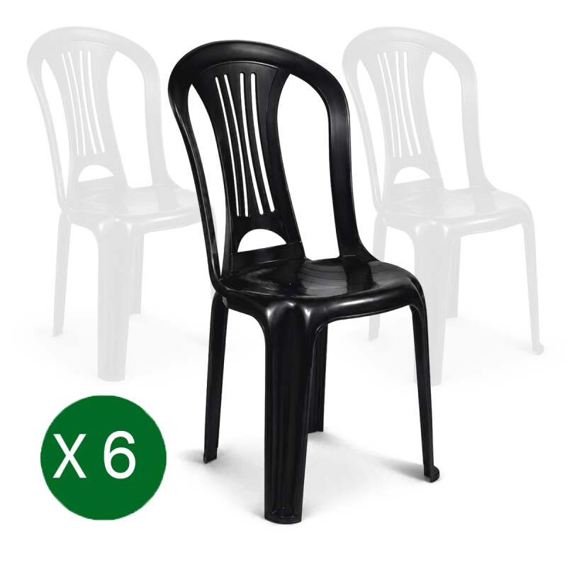 Pack 6 Sillas Plastico Negra Mor Reforzada 140 Kg Apilable Pack 6 Sillas Plastico Negra Mor Reforzada 140 Kg Apilable