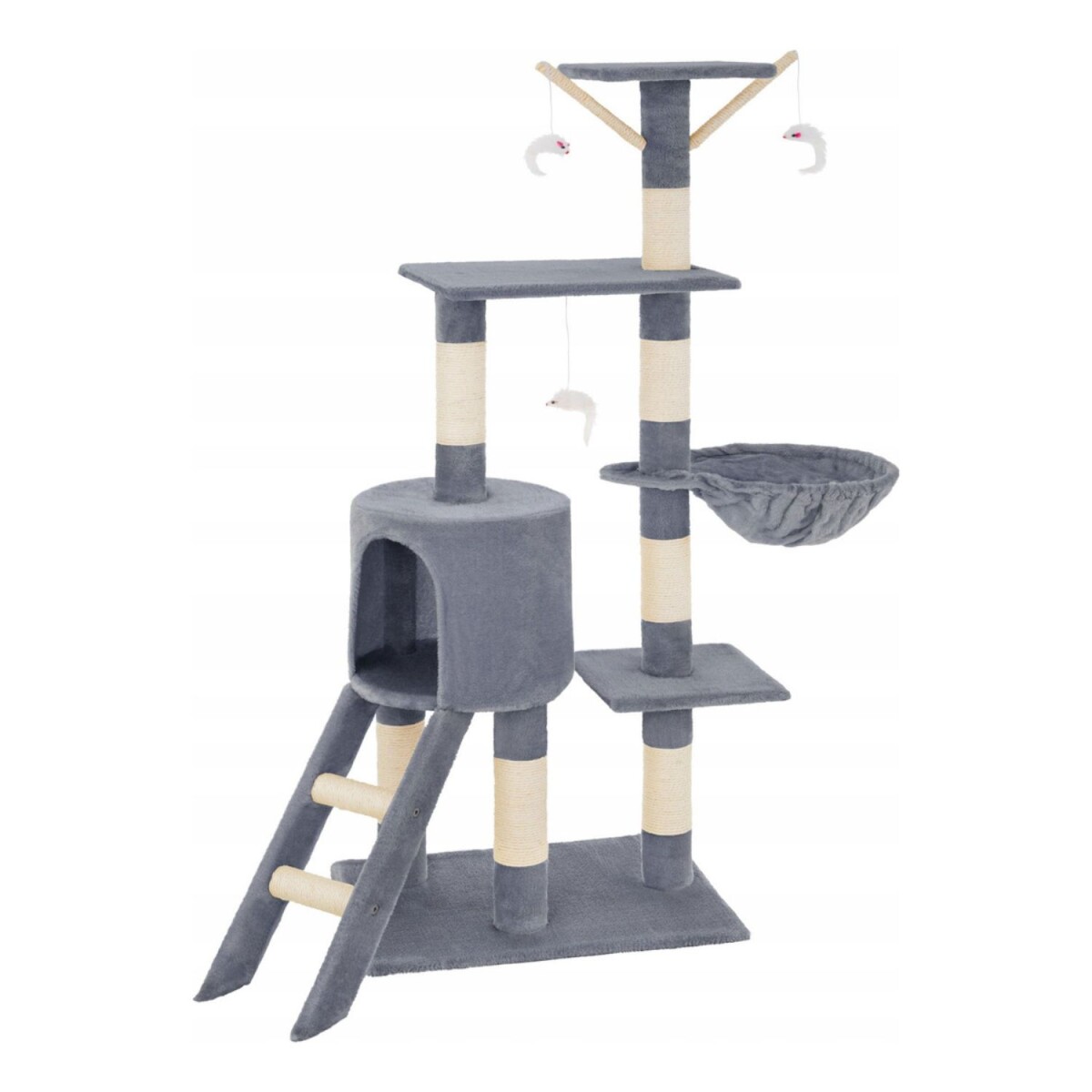 Rascador Torre 5 Niveles En Felpa Y Sisal Para Gato Juego - Variante Color Gris Claro 