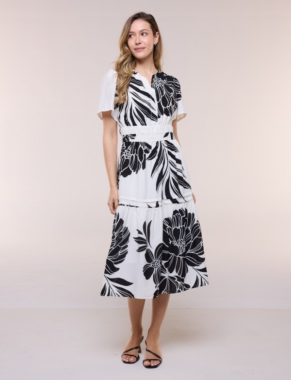 Vestido Midi Flores BLANCO/NEGRO