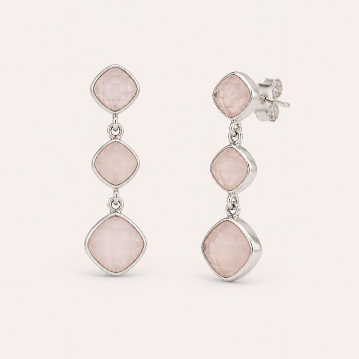 Caravanas Caribe Cuarzo Rosa - Plata 925 
