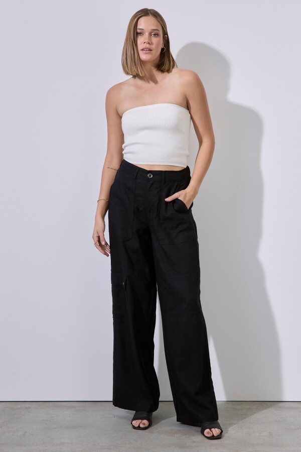 Pantalon Lino Cargo NEGRO