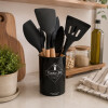 Utensilios para Cocina de Silicona y Mango de Madera 12 Piezas Negro