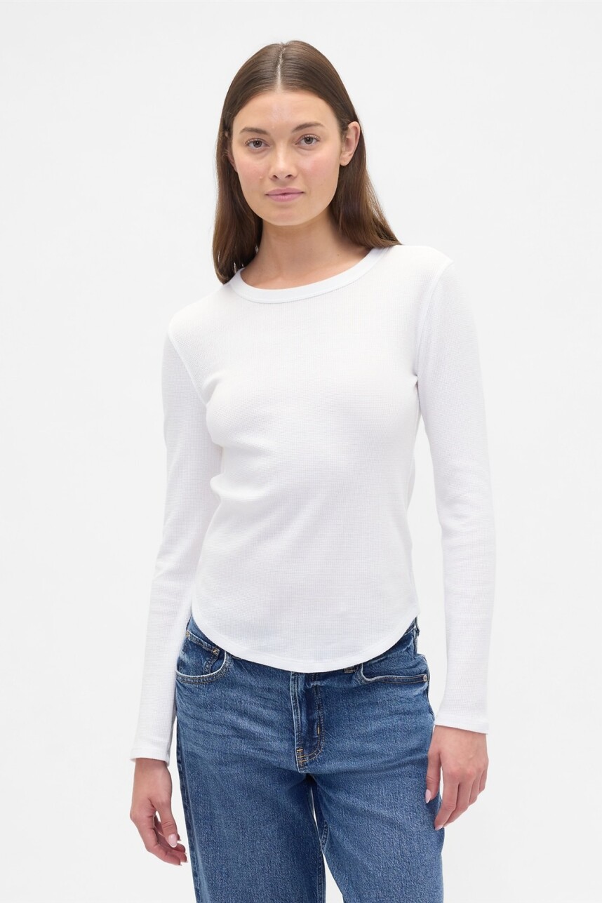 Remera Waffle Manga Larga Mujer New Off White