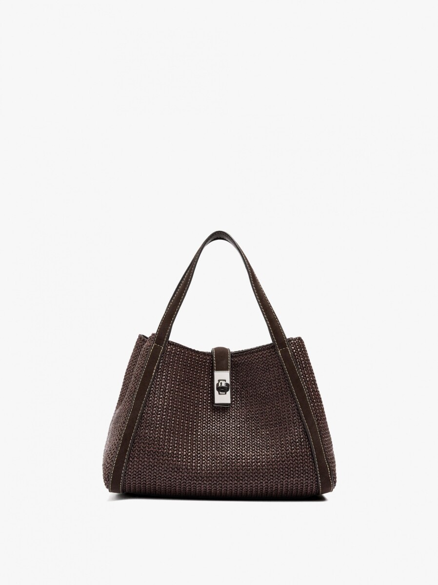 Bolso Tote Efecto Rafia Con Bandolera - marron 