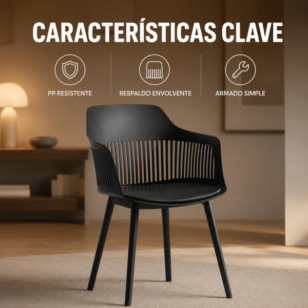 Silla Comedor X2 Cocina Aurora Marcela Nórdica Apoyabrazos Negro 1