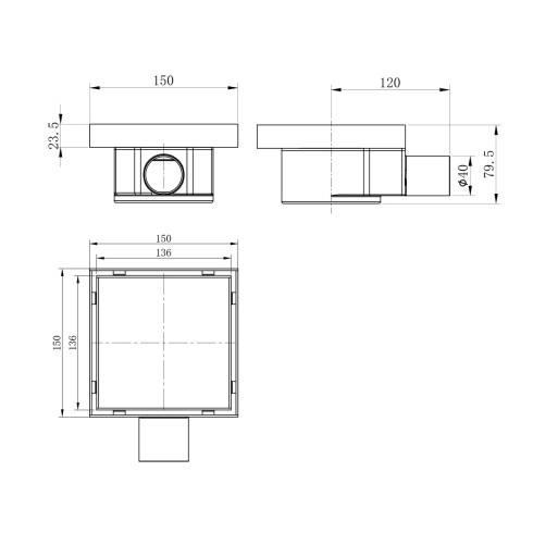 Desague 15X15 Salida Horizontal. Satinado 000