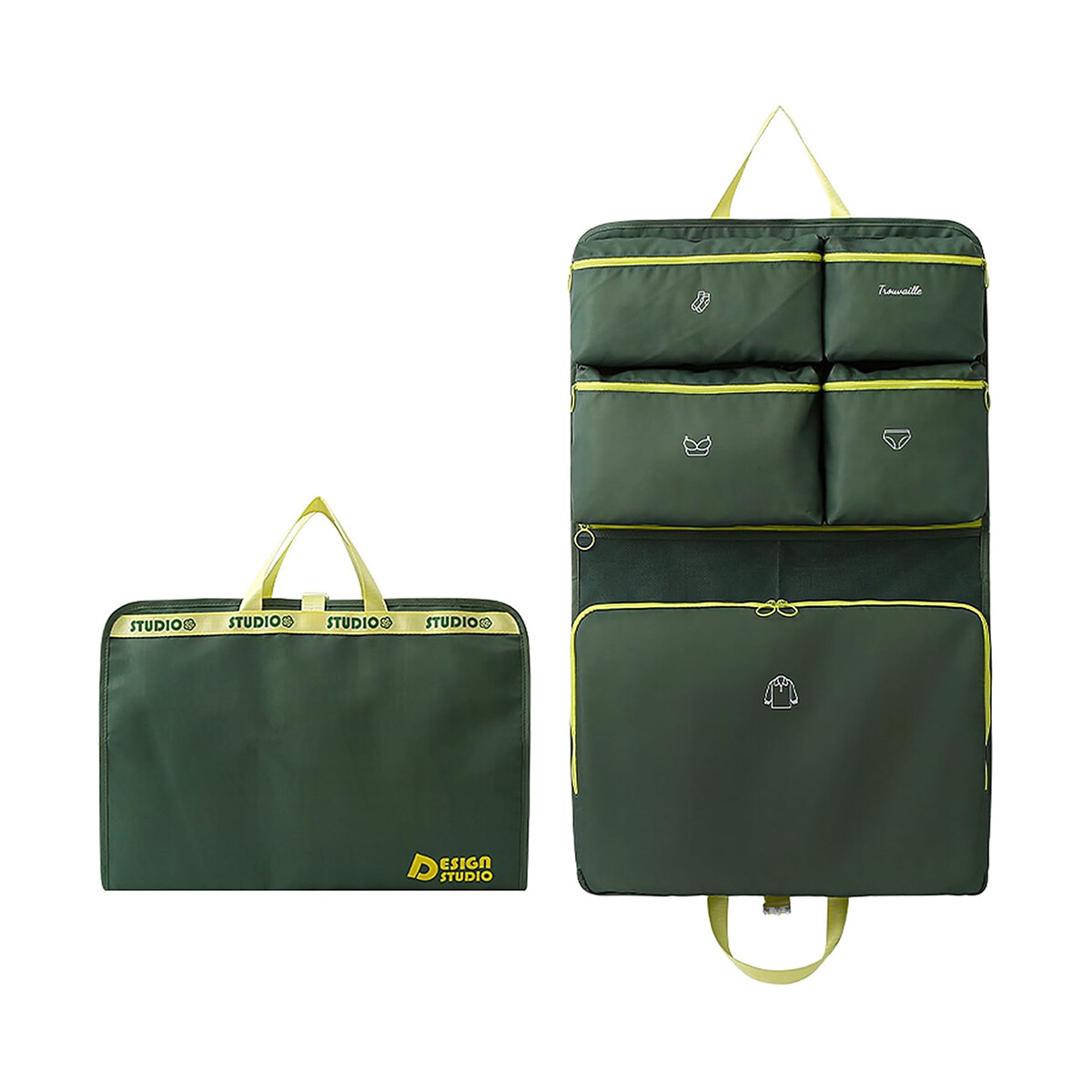 Organizador de equipaje plegable con divisiones, asas y broche – Bolsa de viaje - Verde 