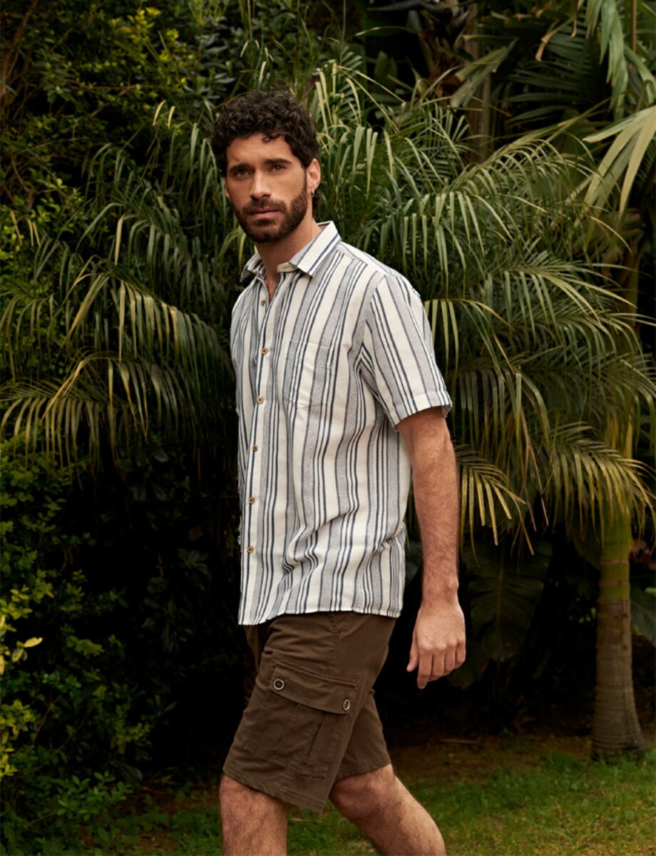 CAMISA HARRINGTON LABEL - Natural/azul 