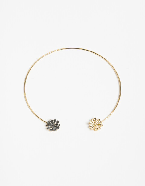 Collares Cortos Color Collar Rígido Metal Flores - Dorado