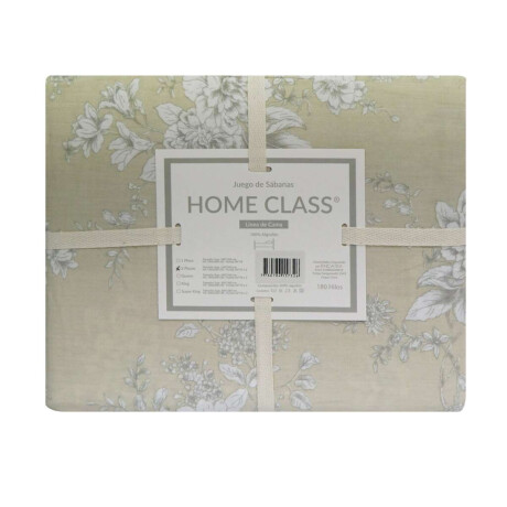 Juego Sábanas 1 Plaza Home Class Estampado 180 Hilos 100% Algodón Flores Beige