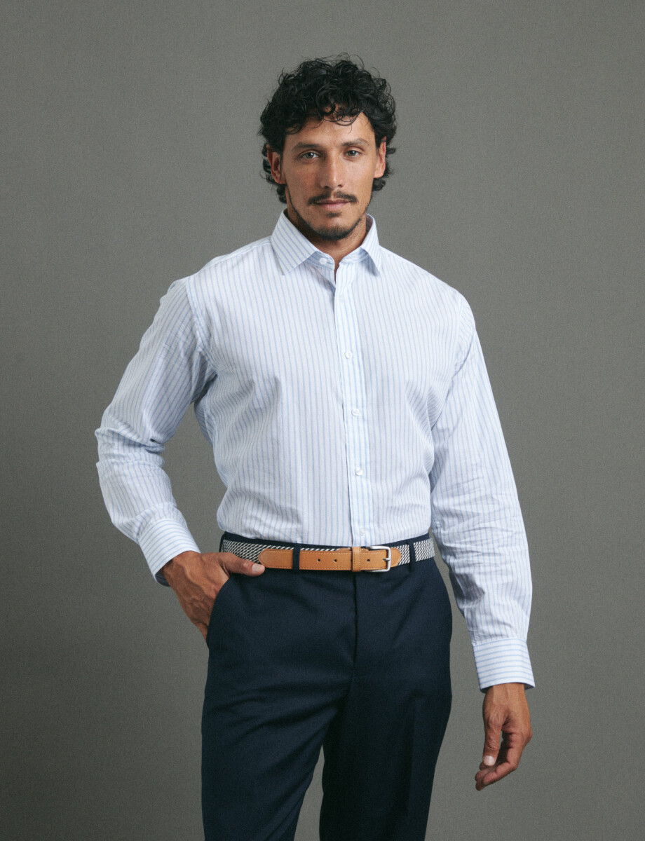 012626 CAMISA HARRINGTON LABEL Blanco/celeste