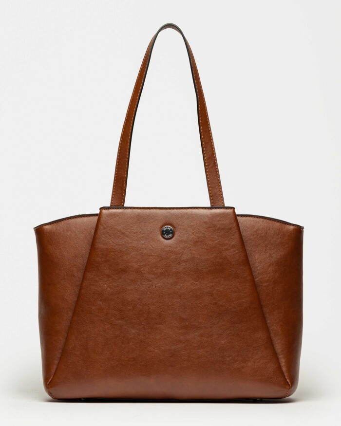 Shopper Raix en efecto cuero liso Tabaco