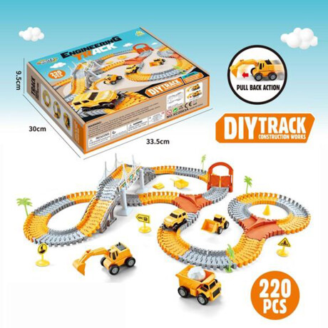 Pista Carreras Flexible Ciudad en Construcción Camiones 220P Naranja