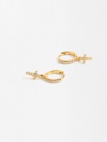 Aros Cruz Con Circonias - Plata De Ley 925 dorado