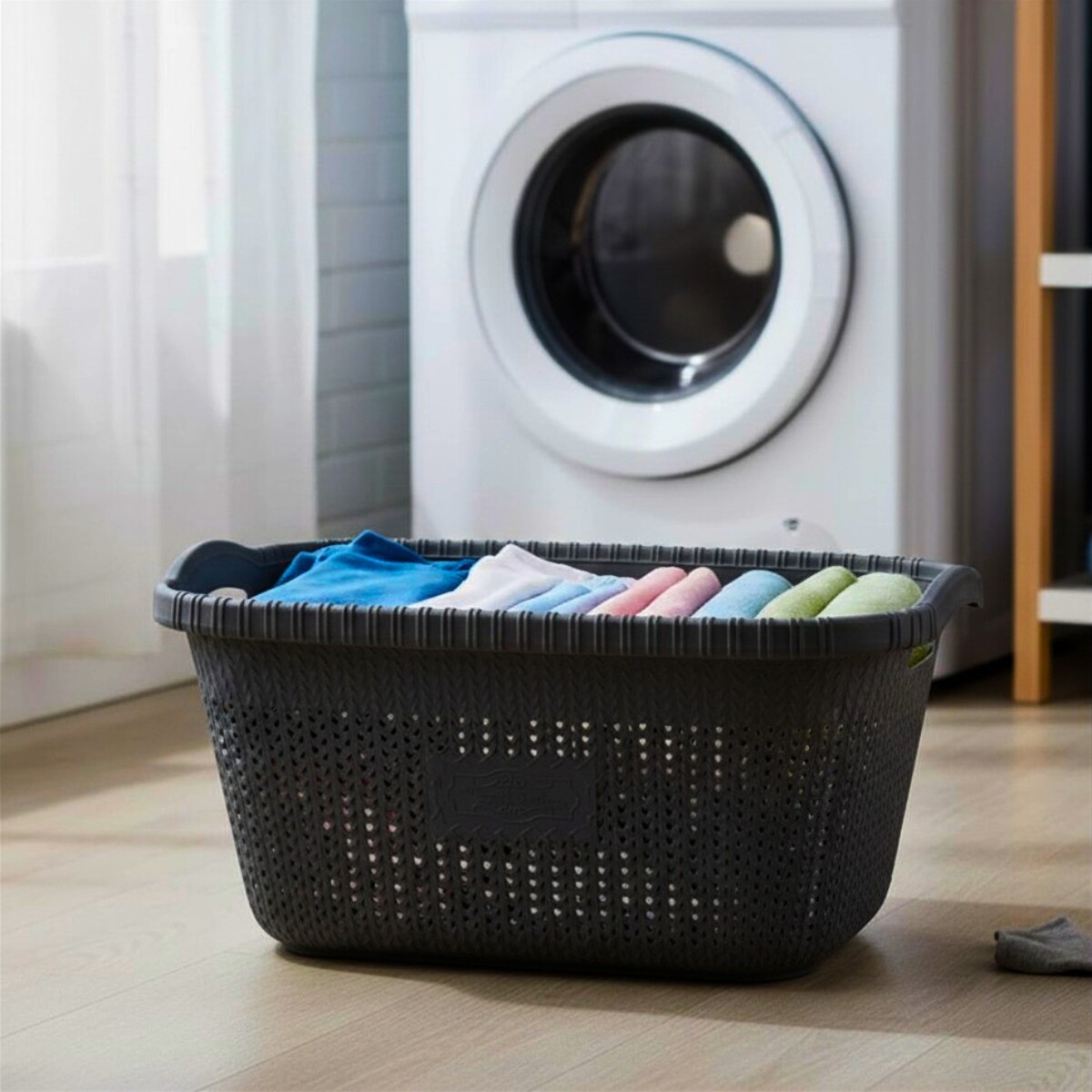 Canasto para ropa símil ratan 40 litros - GRIS OSCURO 