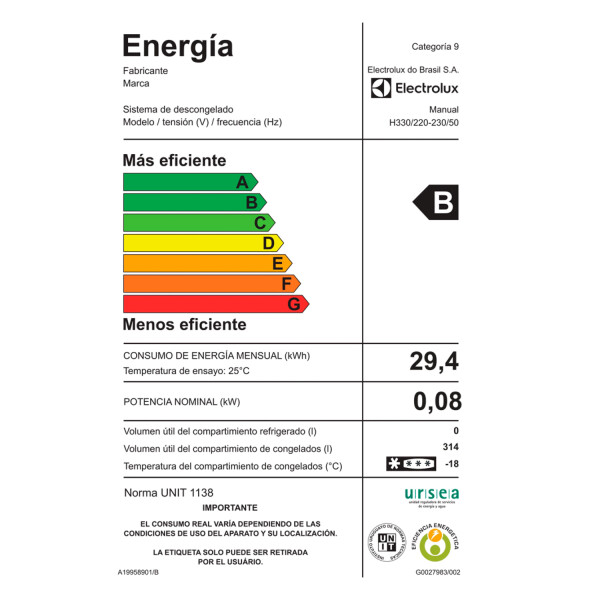 Freezer Horizontal Electrolux H330-wht 314l FREEZER HORIZONTAL ELECTROLUX 314L H330
