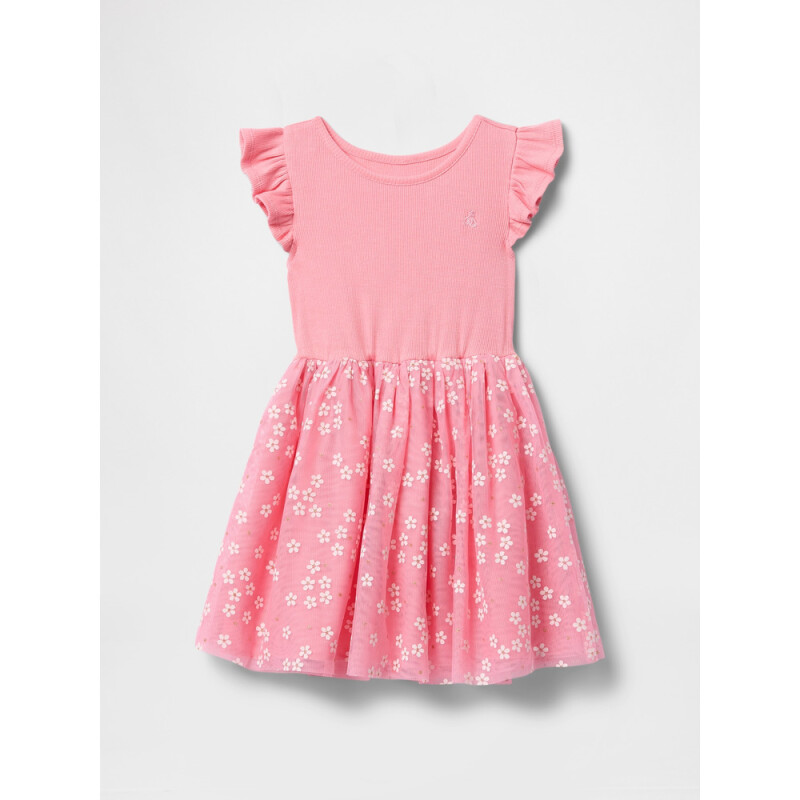 SS RIB 2 TULLE DRESS CORAL FROST